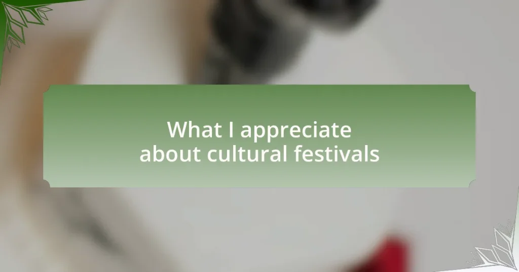 What I appreciate about cultural festivals